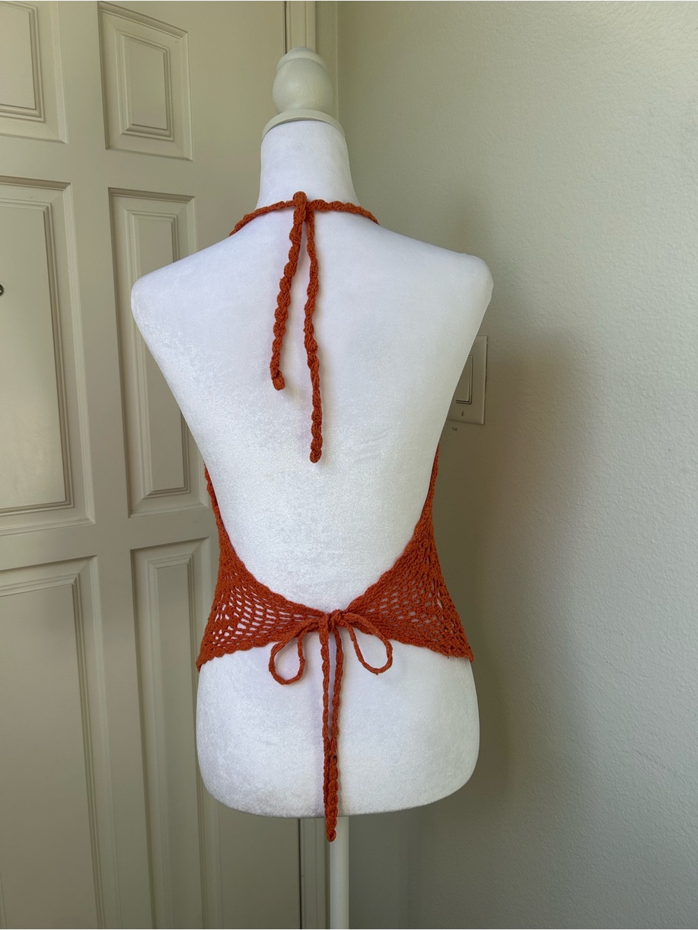 Y2K Burnt Orange Crochet Halter Top Boho Festival - Picture 3 of 8